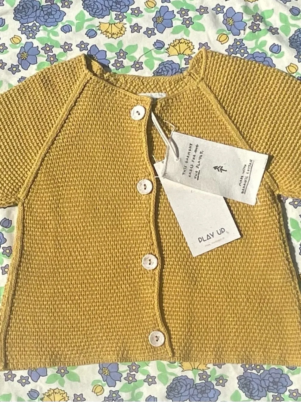 BNWT Play Up Organic Cotton Waffle Knit Baby Cardigan - Mustard Yellow 9M